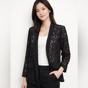 Zara Cardigan Jacket Black Eyelet Open Front m